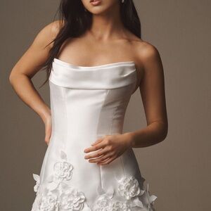 Watters Ornament Strapless Rosette Fitted Mini Dress